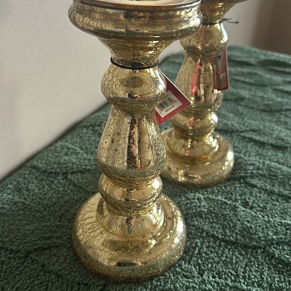 Martha Stewart Mercury Glass Pillar Candle Holder Gold Tone Set of 2 NEW - Picture 7 of 7